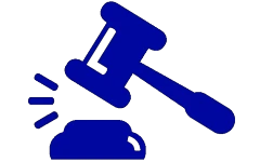 Illustration för tillgänglighetsanpassning av webb blå domarklubba hammare för utslag i domstol